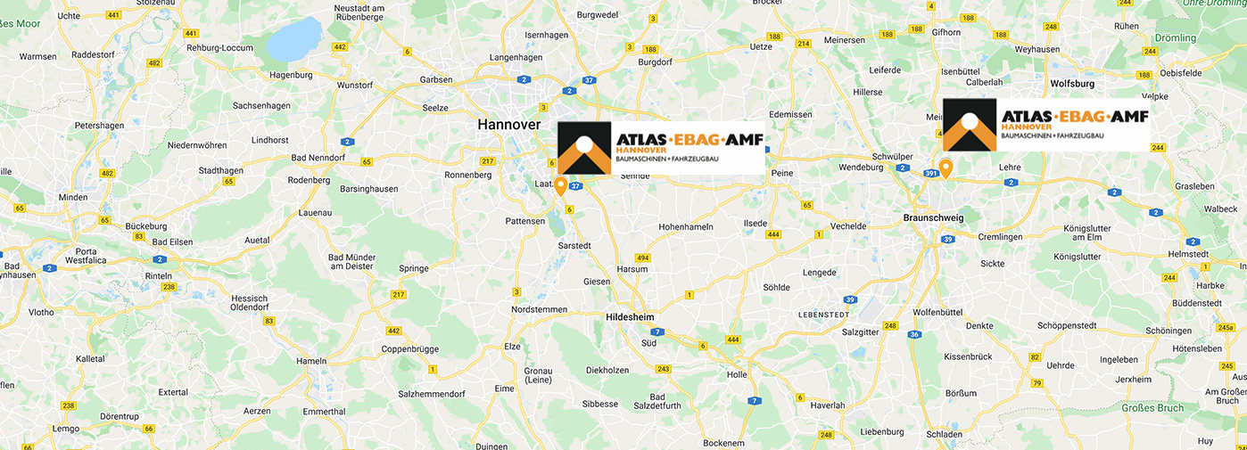Google Maps mit den markierten ATLAS-Standorten